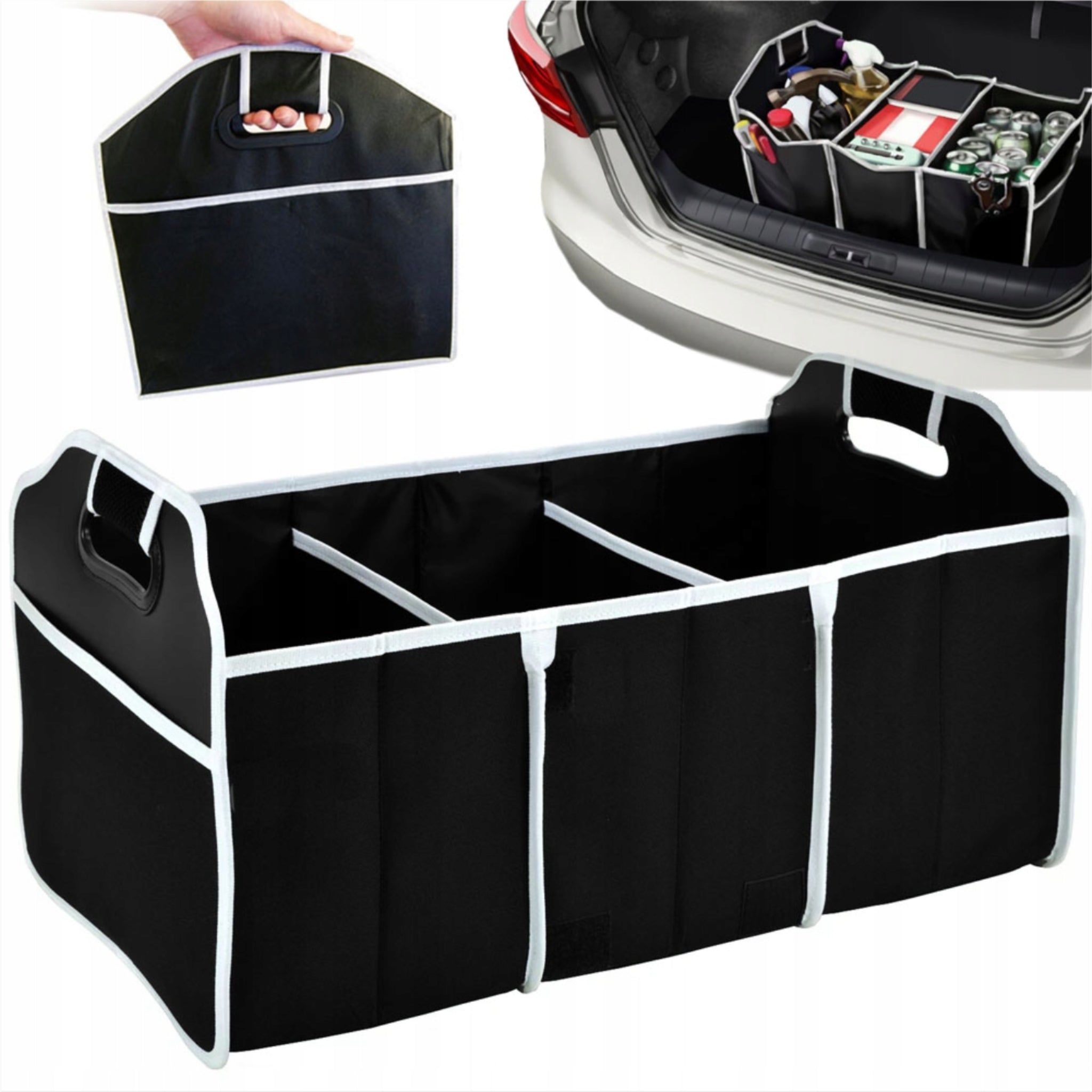 Organizador de Bagageira ABS com 3 Compartimentos – Saco Organizador para Automóvel