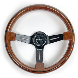 Volante Classic em Madeira Braços Pretos OCC Motorsport – 350mm | 6 Parafusos | Madeira de Mogno | Universal