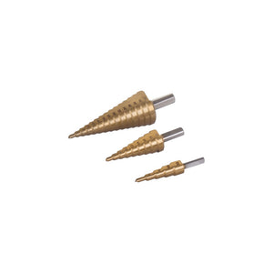 Brocas Cónicas Taper Drill Bits 3 Peças | HSS (Aço Rápido) + Revestimento de Titâni