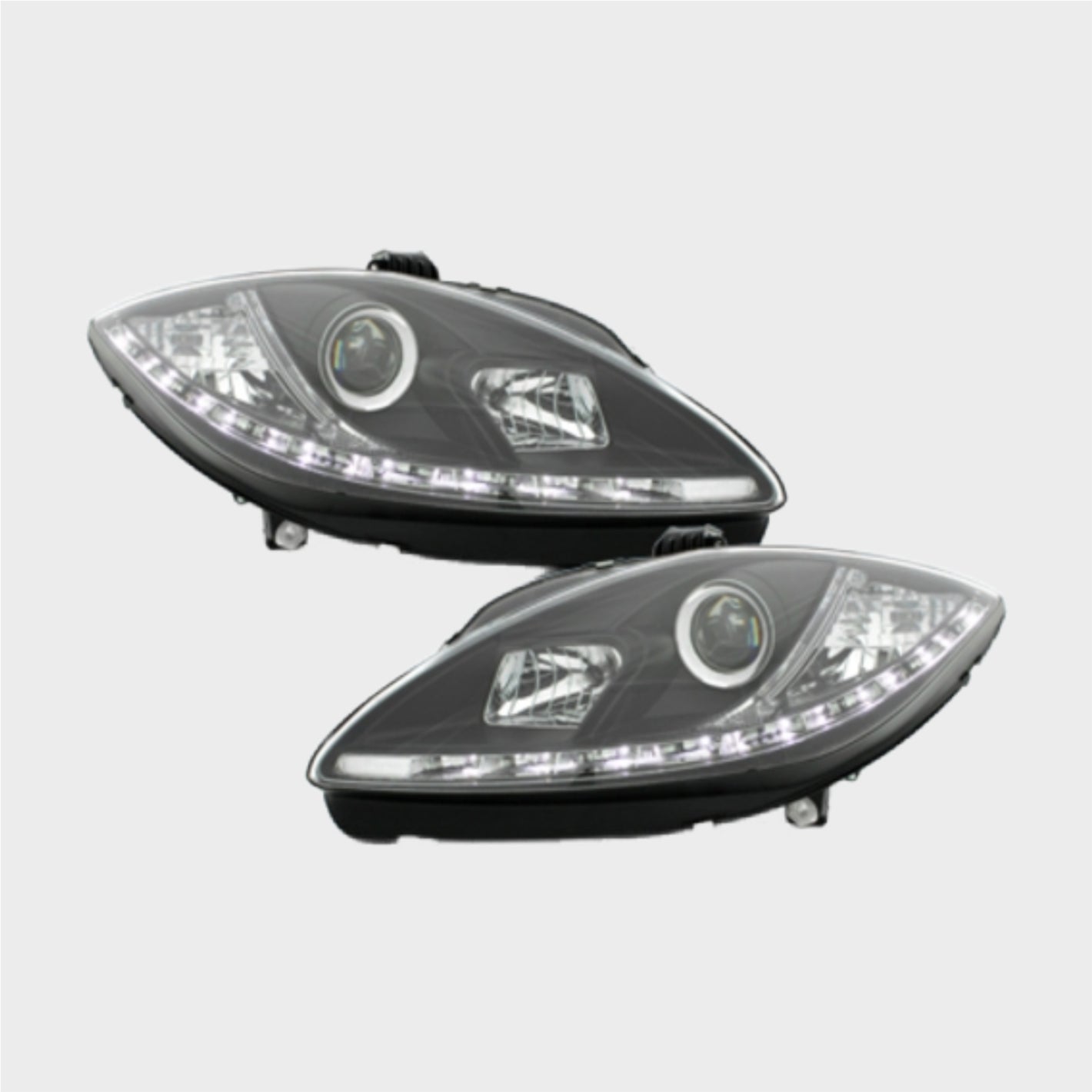 Faróis LED DRL para Seat León 1P / Altea (2009+) – Preto | Luz Diurna R87 | Kit Completo (Recondicionado)